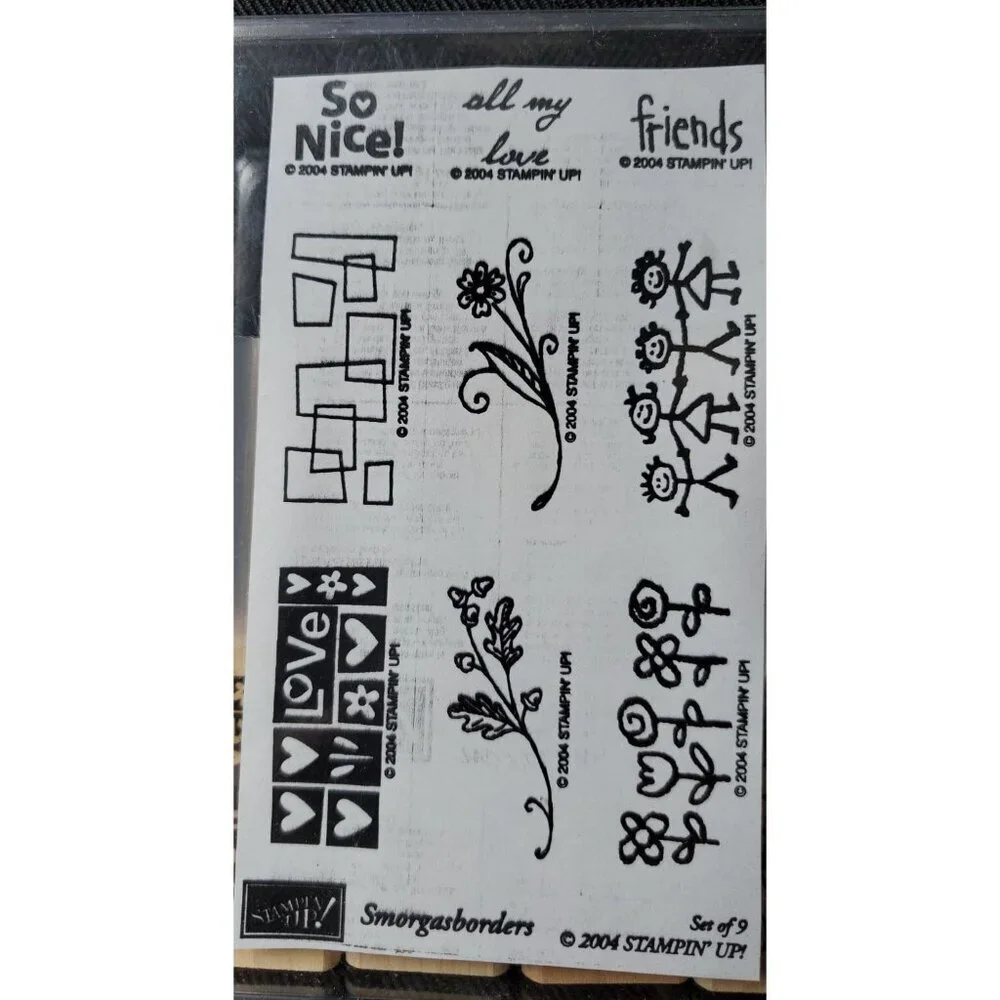 Vintage Stamps Stampin Up 2004 Smorgasbord 9 Stamp Set in Plastic Case